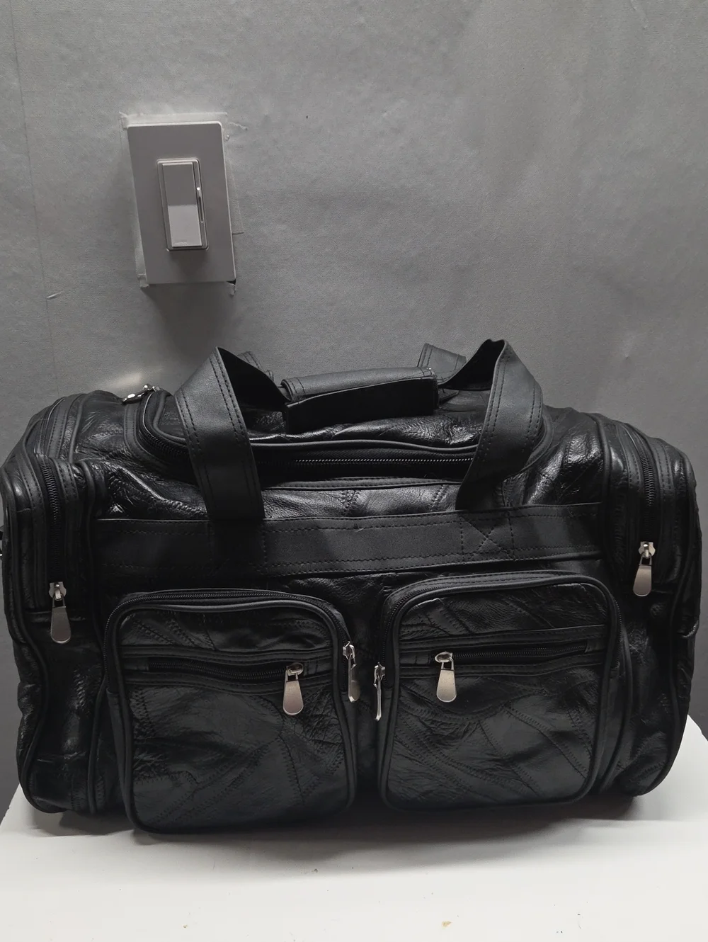 Buffalo Leather Men's Black Duffel Bag with Front And Side Organizer Pockets